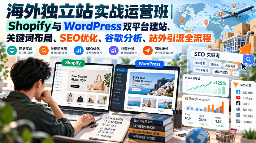 海外独立站实战运营班｜Shopify与WordPress双平台建站、关键词布局、SEO优化、谷歌分析、站外引流全流程-易创网