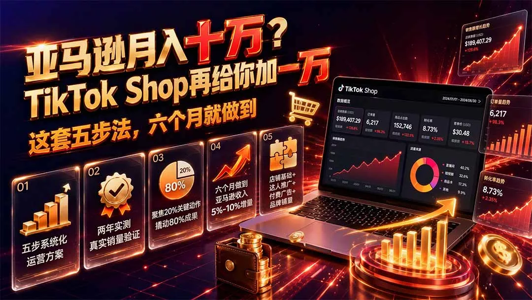 亚马逊月入十万？TikTok Shop再给你加一万——这套五步法，六个月就做到【原创双语字幕】-易创网