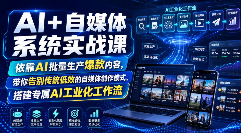 AI+自媒体系统实战课，依靠AI批量生产爆款内容，带你告别传统低效的自媒体创作模式，搭建专属AI工业化工作流-易创网