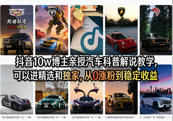 抖音10w博主亲授汽车科普解说教学，可以进精选和独家，从0涨粉到稳定收益（详细视频课程+1T素材）-易创网