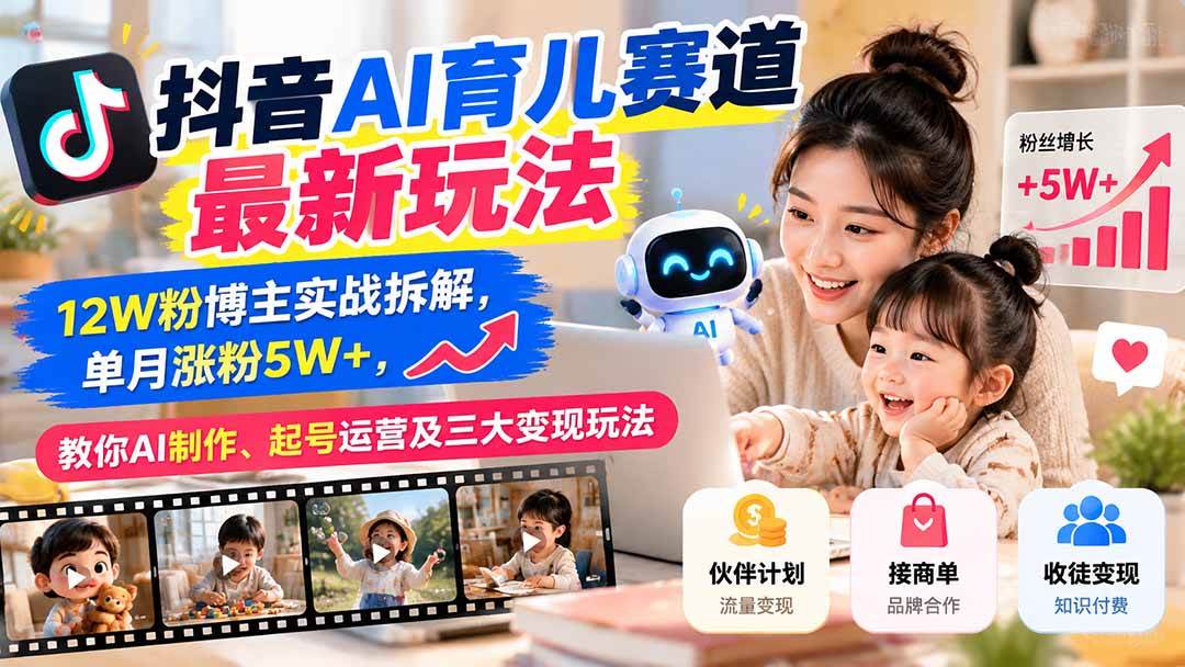 (21082期)抖音AI育儿赛道最新玩法:12W粉博主实战拆解,单月涨粉5W+,教你AI制作、起号运营及三大变现玩法 (21082期)抖音AI育儿赛道最新玩法:12W粉博主实战拆解,单月涨粉5W+,教你AI制作、起号运营及三大变现玩法