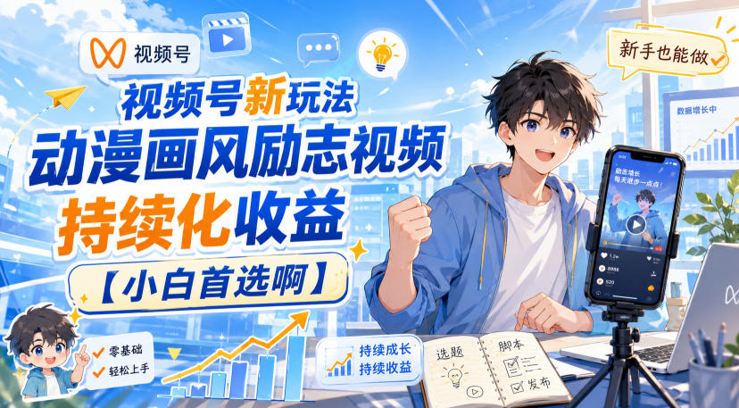 视频号新玩法动漫画风励志视频，持续化收益【小白首选啊】-易创网