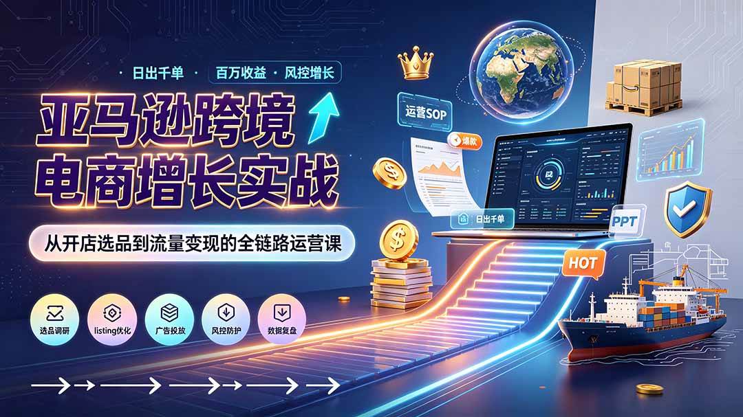 （19308期）亚马逊0-1孵化特训营8期：从注册风控到稳定日出千单实战，规避审核封店风险，标准化执行流程落地-易创网