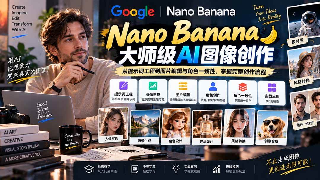 （20609期）【无水印】Nano Banana大师级AI图像实战课：从提示词工程到图片编辑与角色一致性，掌握完整创作流程-易创网