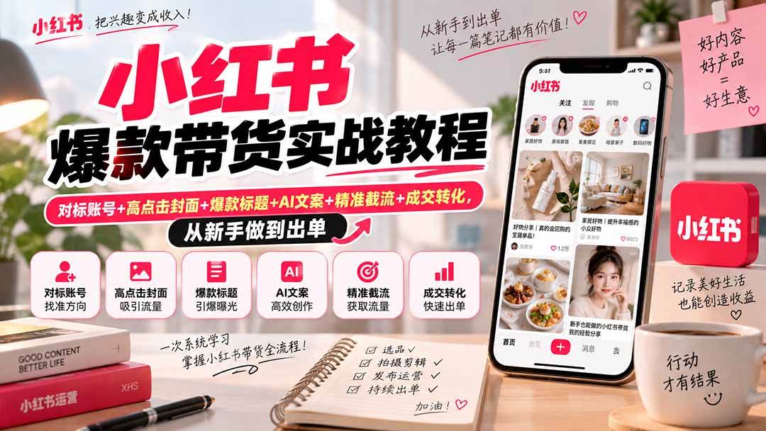 （20473期）小红书爆款带货实战教程｜对标账号+高点击封面+爆款标题+AI文案+精准截流+成交转化，从新手做到出单-易创网