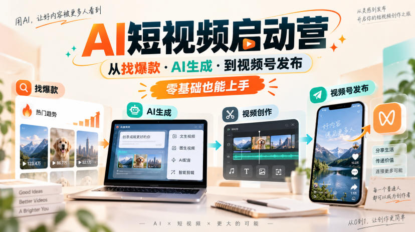 AI短视频启动营，从找爆款·AI生成·到视频号发布，零基础也能上手-易创网