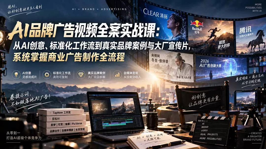 AI品牌广告视频全案实战课：从AI创意、标准化工作流到真实品牌案例与大厂宣传片，系统掌握商业广告制作全流程-易创网