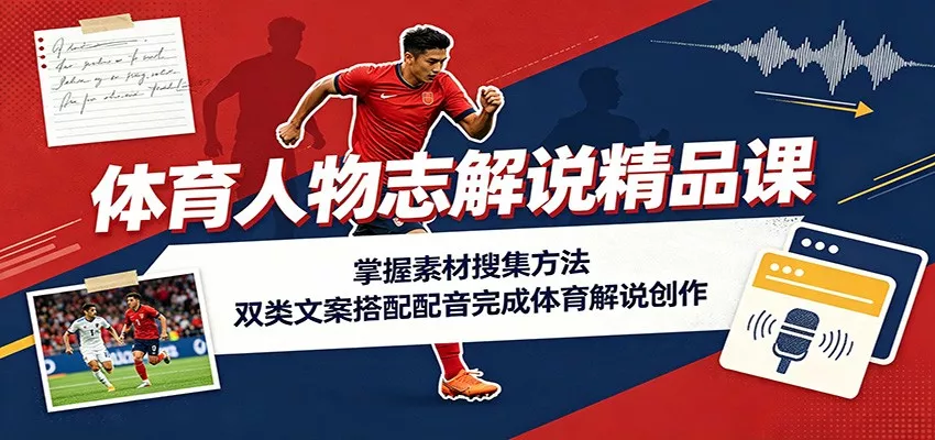 体育人物志解说精品课：掌握素材搜集方法，双类文案搭配配音完成体育解说创作-易创网