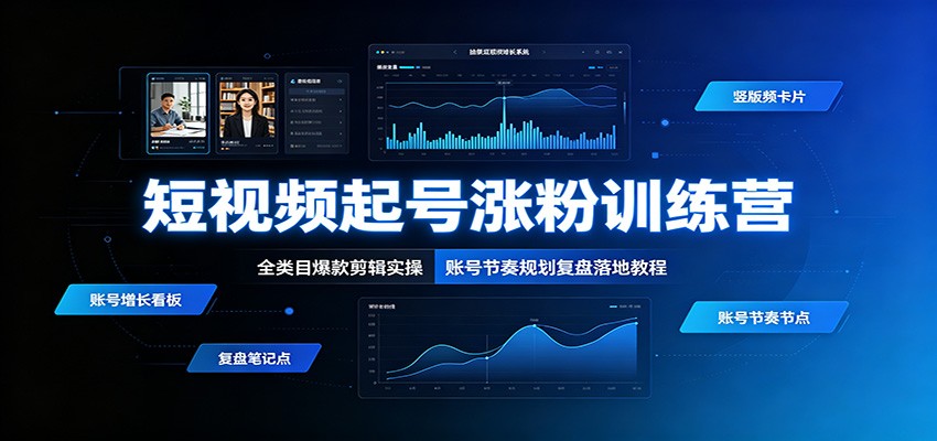 短视频起号涨粉训练营：全类目爆款剪辑实操，账号节奏规划复盘落地教程-易创网