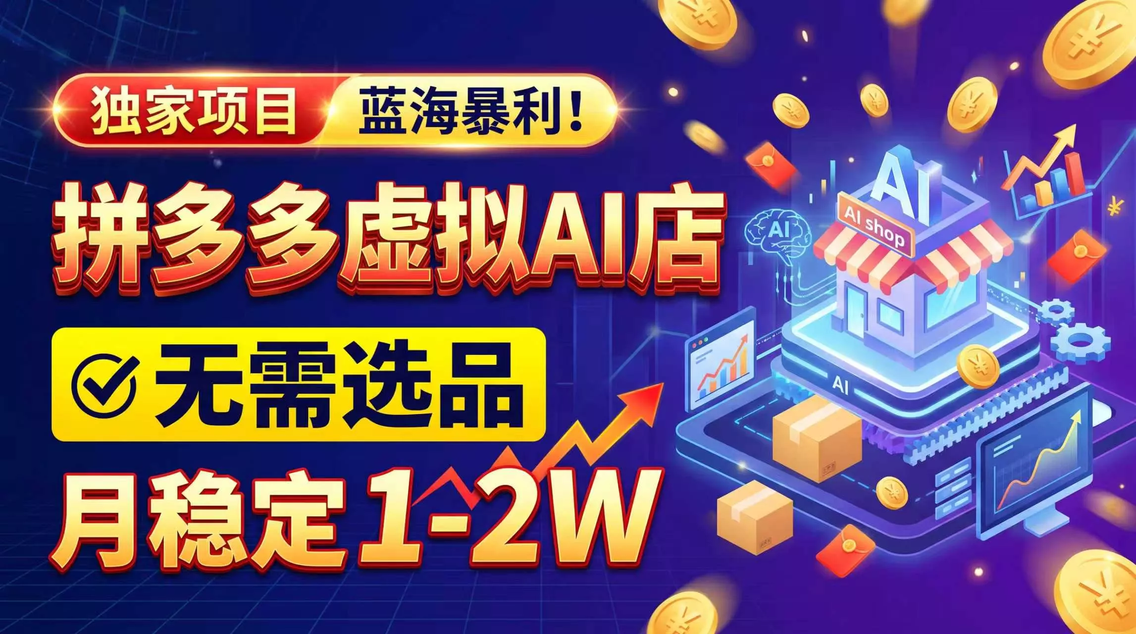 2026独家暴利，开拼多多AI店，不用选品，月稳定1-2W，可副业全职！-易创网