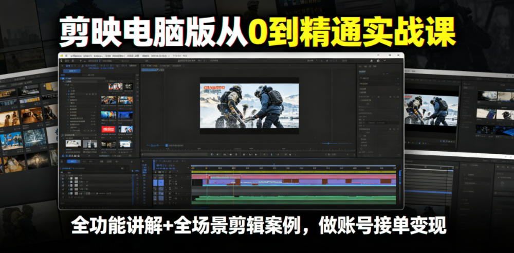 剪映电脑版从0到精通实战课，全功能讲解+全场景剪辑案例，做账号接单变现-易创网