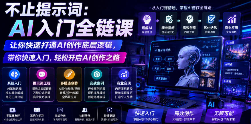 不止提示词：AI入门全链课，让你快速打通AI创作底层逻辑，带你快速入门，轻松开启AI创作之路-易创网