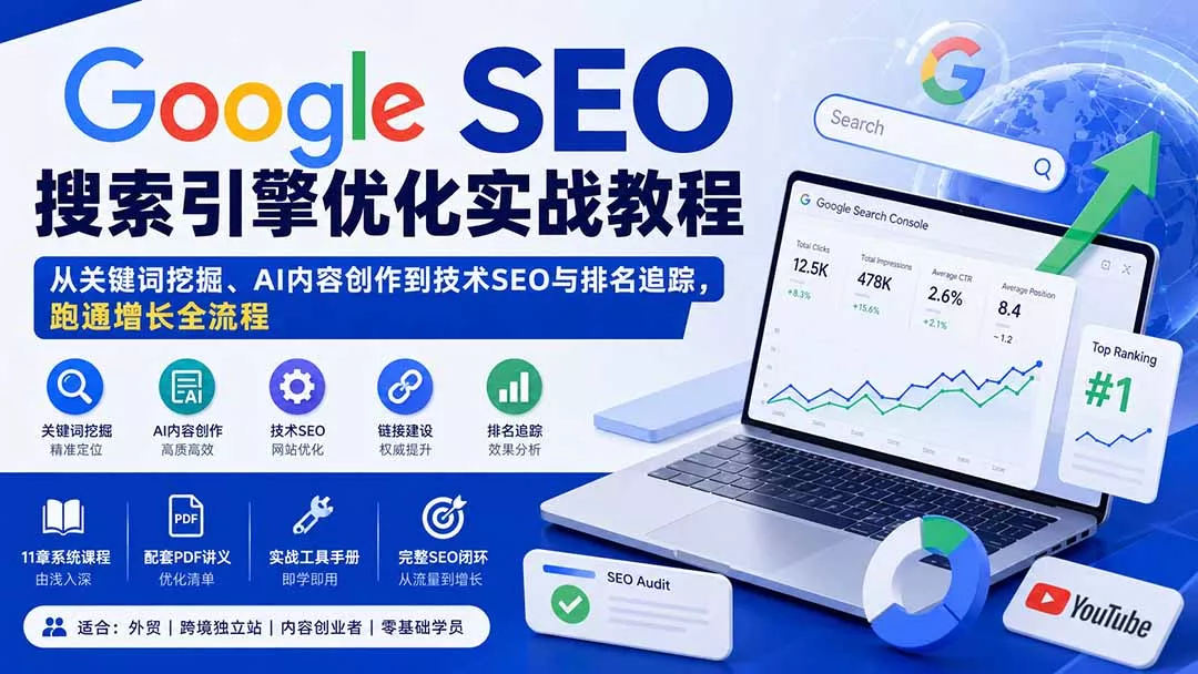 Google SEO搜索引擎优化实战教程：从关键词挖掘、AI内容创作到技术SEO与排名追踪，跑通增长全流程-易创网