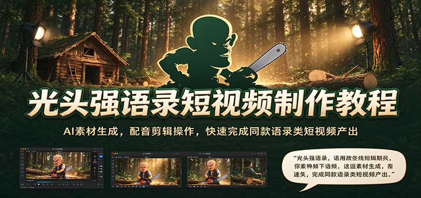 光头强语录短视频制作教程：AI素材生成，配音剪辑操作，快速完成同款语录类短视频产出-易创网