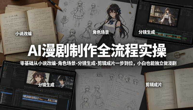 AI漫剧制作全流程实操，零基础从小说改编-角色场景-分镜生成-剪辑成片一步到位，小白也能独立做漫剧-易创网