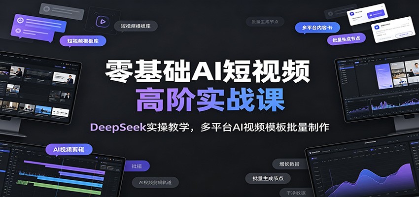 零基础AI短视频高阶实战课：DeepSeek实操教学，多平台AI视频模板批量制作-易创网
