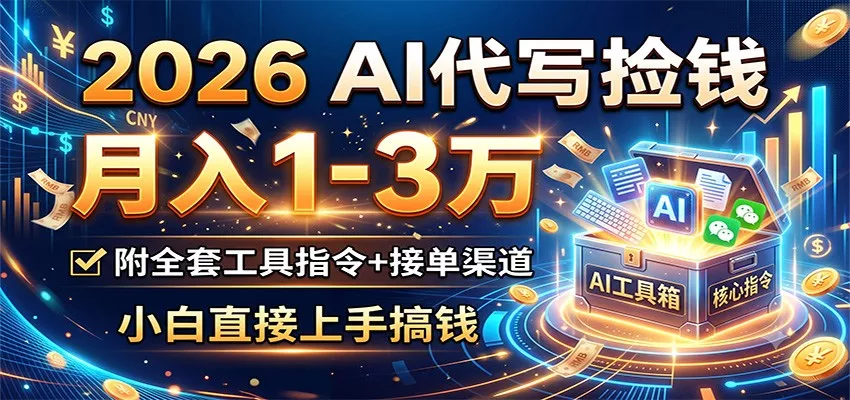 2026 AI代写捡钱，月入1-3万，附全套工具指令+接单渠道，小白直接上手搞钱-易创网