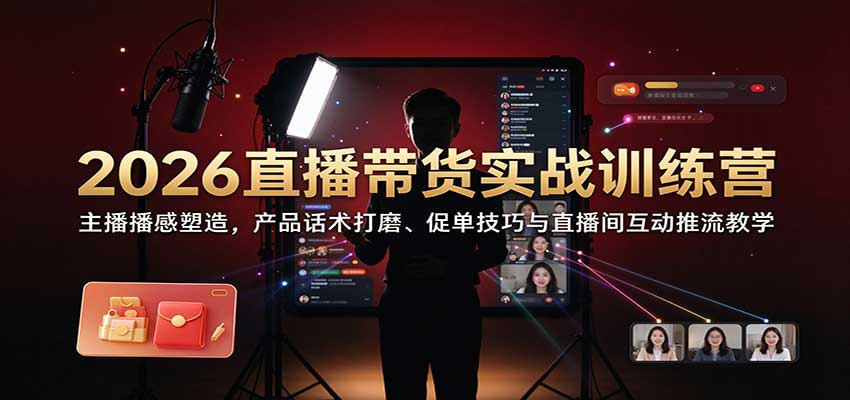 2026直播带货实战训练营：主播播感塑造，产品话术打磨、促单技巧与直播间互动推流教学-易创网