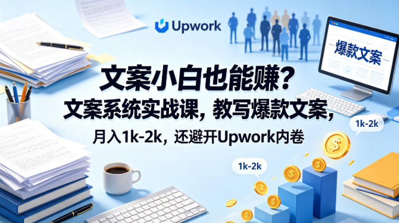 文案小白也能賺？文案系统实战课，教写爆款文案，月入1k-2k，还避开Upwork内卷【原创双语字幕】-易创网