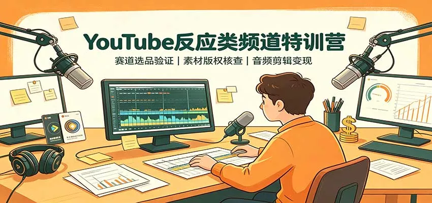 YouTube反应类频道特训营：赛道选品验证，素材版权核查，音频剪辑变现-易创网