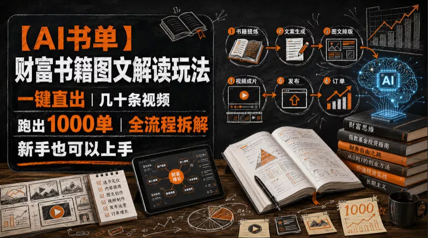 【AI书单】财富书籍图文解读玩法,一键直出,几十条视频,跑出1000单,全流程拆解,新手也可以上手 【AI书单】财富书籍图文解读玩法,一键直出,几十条视频,跑出1000单,全流程拆解,新手也可以上手