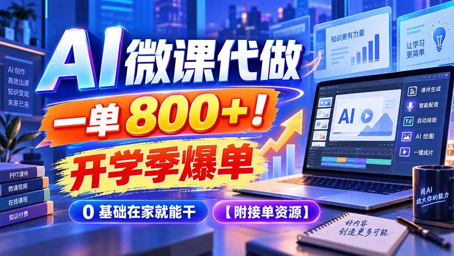 （20605期）AI 微课代做，一单 800+！开学季爆单，0 基础在家就能干【附接单资源】-易创网