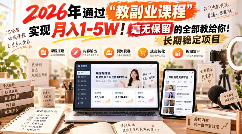 2026年通过“教副业课程”实现月入1-5W！毫无保留的全部教给你！长期稳定项目【揭秘】-易创网