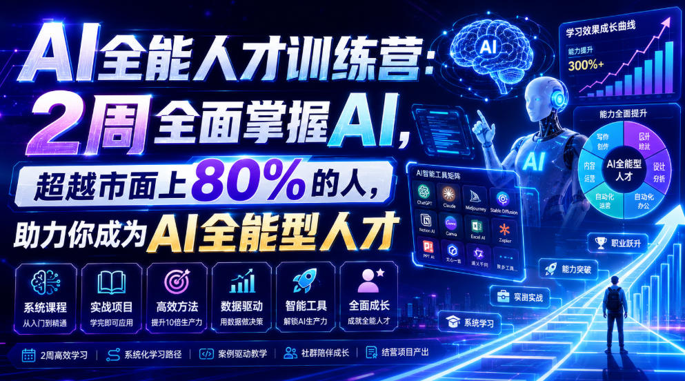 AI全能人才训练营：2周全面掌握AI，超越市面上80%的人，助力你成为AI全能型人才-易创网