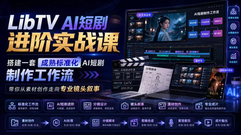 LibTV AI短剧进阶实战课，搭建一套成熟标准化AI短剧制作工作流，带你从素材创作走向专业镜头叙事-易创网