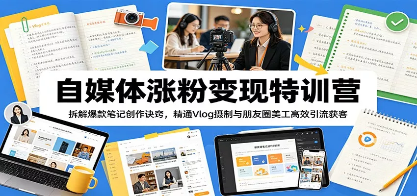 自媒体涨粉变现特训营：拆解爆款笔记创作诀窍，精通Vlog摄制与朋友圈美工高效引流获客-易创网