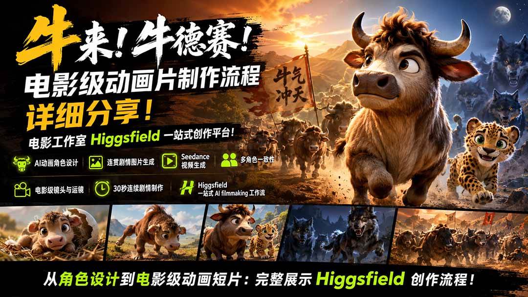 （19987期）牛来！牛德赛！电影级动画片制作流程详细分享！电影工作室Higgsfield一站式创作平台！-易创网