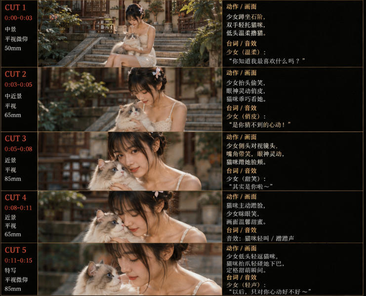 美女和猫故事提示词，人物一致性提示词+故事板-易创网