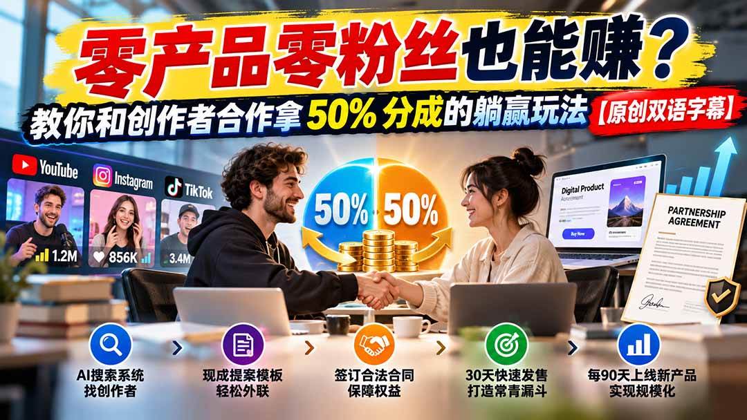 （20957期）零产品零粉丝也能赚？教你和创作者合作拿 50% 分成的躺赢玩法【原创双语字幕】-易创网