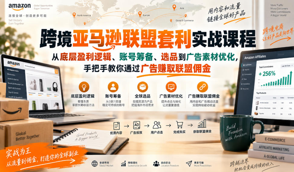 跨境亚马逊联盟套利实战课程，从底层盈利逻辑、账号筹备、选品到广告素材优化，手把手教你通过广告賺取联盟佣金-易创网