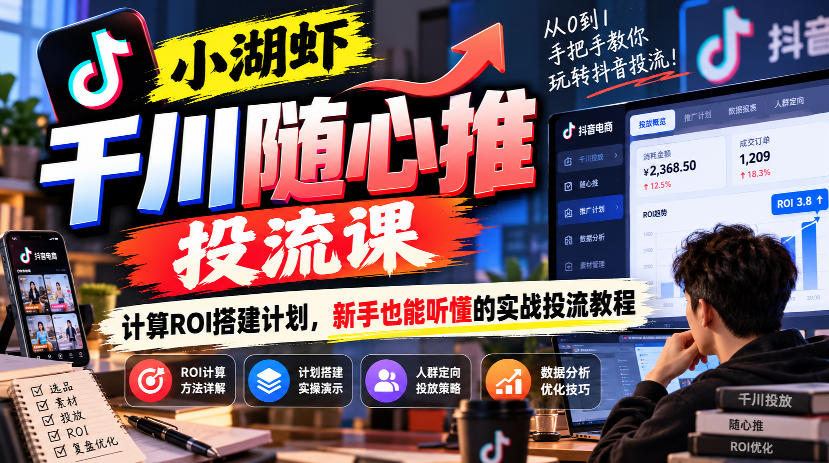 小湖虾千川随心推投流课，计算ROI搭建计划，新手也能听懂的实战投流教程-易创网