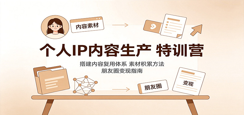 个人IP内容生产特训营：搭建内容复用体系，素材积累方法，朋友圈变现指南-易创网