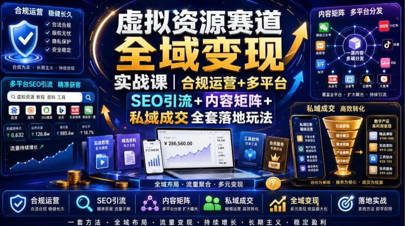 虚拟资源赛道全域变现实战课｜合规运营+多平台SEO引流+内容矩阵+私域成交全套落地玩法-易创网