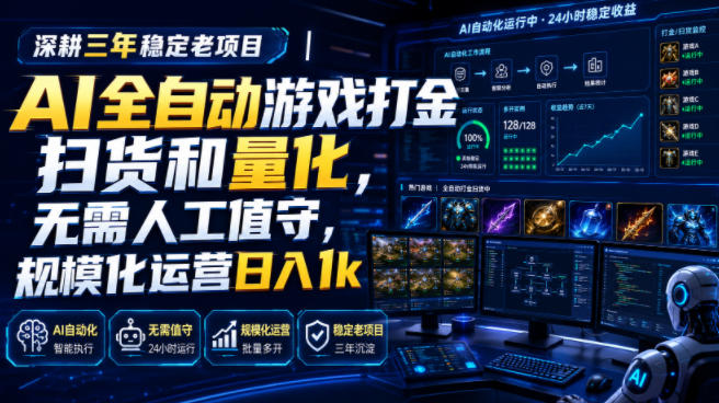 全自动游戏打金和皮肤扫货，规模化运营日入10张，深耕三年稳定老项目！-易创网