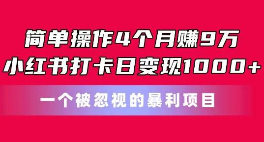 简单操作4个月赚9w，小红书打卡日变现1k，一个被忽视的暴力项目【揭秘】-易创网