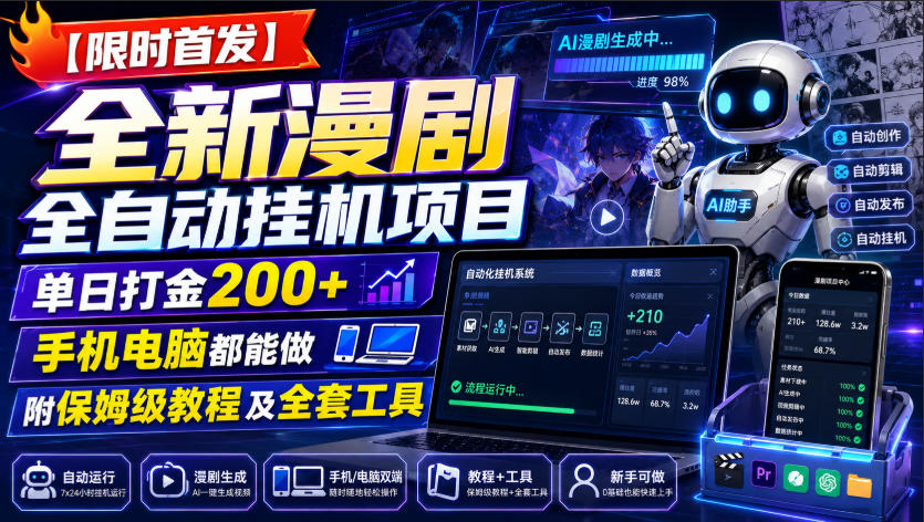 【限时首发】全新漫剧全自动挂G项目，单日打金200+，手机电脑都能做，附保姆级教程及全套工具【揭秘】-易创网