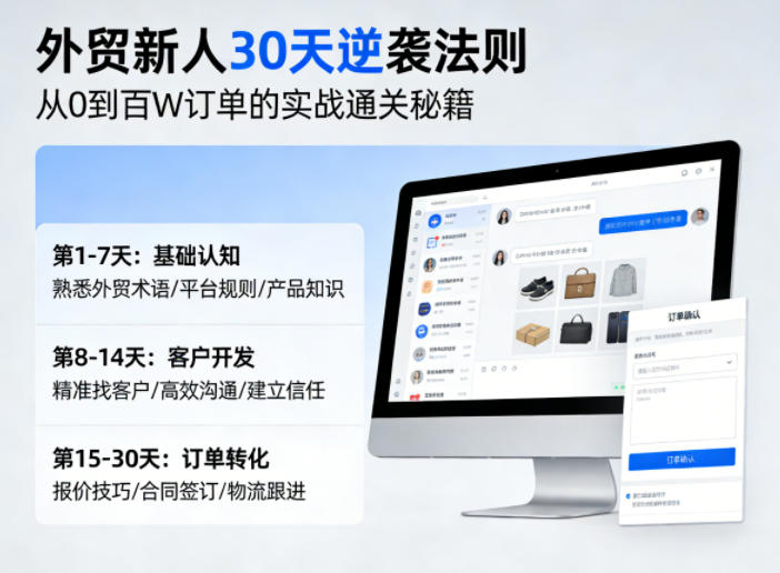 外贸新人30天逆袭法则，教你从0到百W订单的实战通关秘籍-易创网