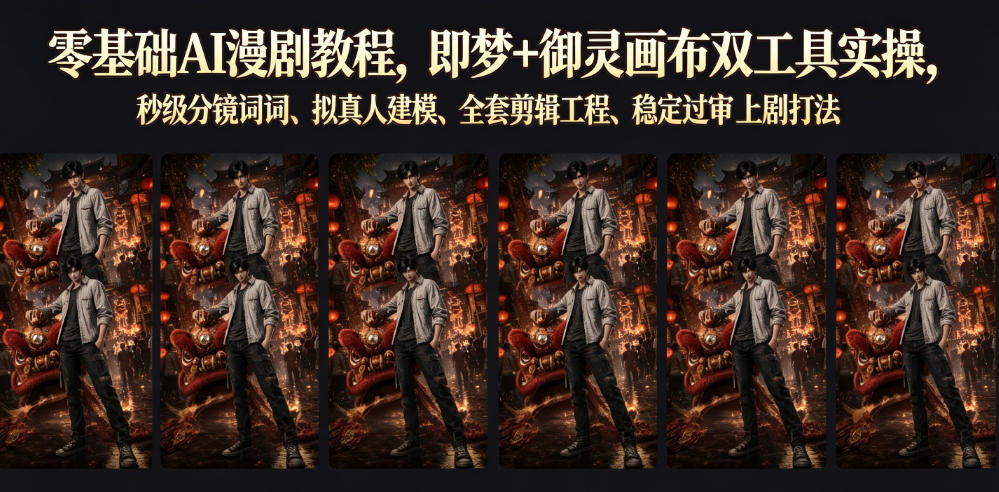 零基础AI漫剧教程，即梦+御灵画布双工具实操，秒级分镜提示词、拟真人建模、全套剪辑工程、稳定过审上剧打法-易创网