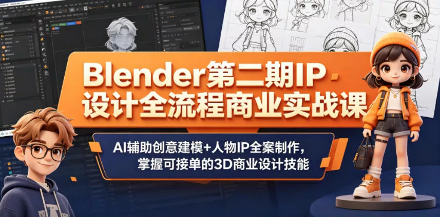 Blender第二期IP设计全流程商业实战课，AI辅助创意建模+人物IP全案制作，掌握可接单的3D商业设计技能-易创网