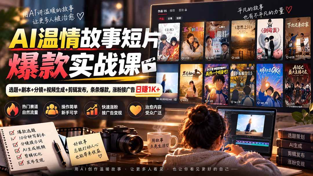 （20477期）AI温情故事短片爆款实战课-更新｜选题+剧本+分镜+视频生成+剪辑发布，条条爆款，涨粉接广告日赚1K+-易创网