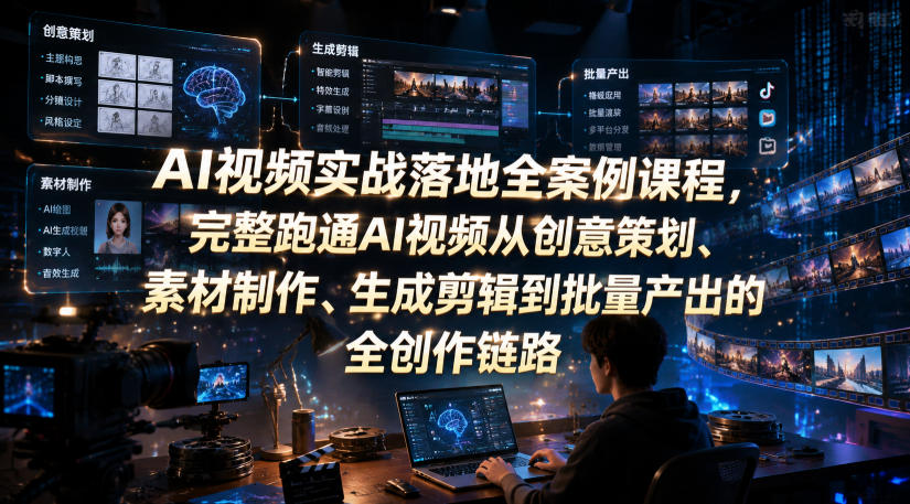 AI视频实战落地全案例课程，完整跑通AI视频从创意策划、素材制作、生成剪辑到批量产出的全创作链路-易创网