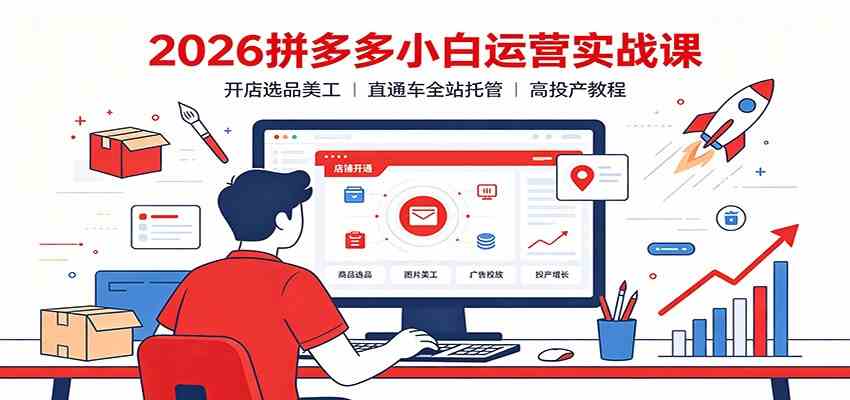 2026拼多多小白运营实战课：开店选品美工，直通车全站托管高投产教程-易创网