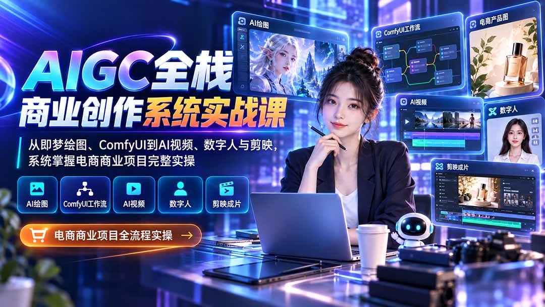（20342期）AIGC全栈商业创作系统实战课：从即梦绘图、ComfyUI到AI视频、数字人与剪映，系统掌握电商商业项目完整实操-易创网