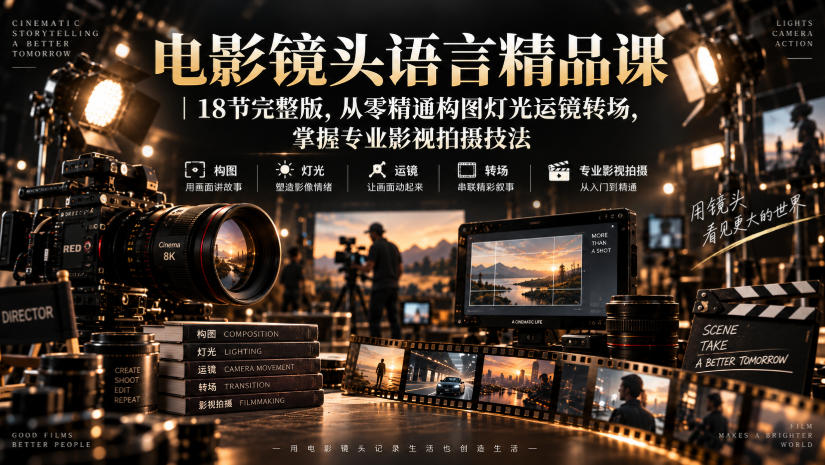 电影镜头语言精品课｜18节完整版，从零精通构图灯光运镜转场，掌握专业影视拍摄技法-易创网