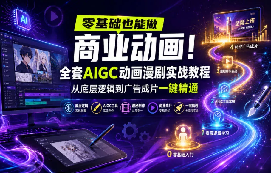 零基础也能做商业动画！全套AIGC动画漫剧实战教程，从底层逻辑到广告成片一键精通-易创网