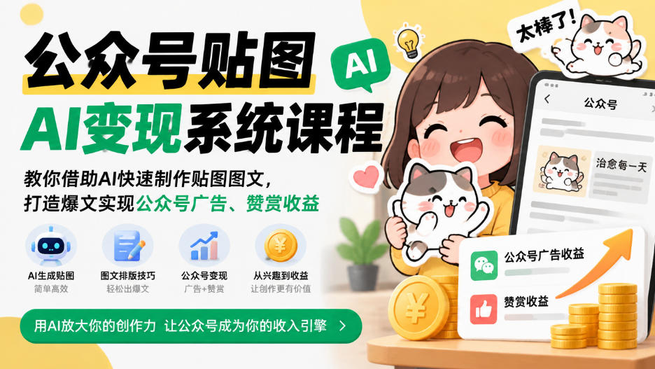 公众号贴图AI变现系统课程｜教你借助AI快速制作贴图图文，打造爆文实现公众号广告、赞赏收益-易创网